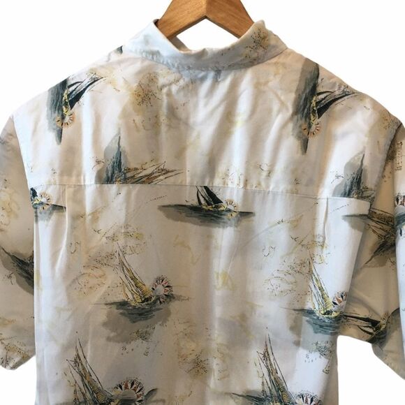 MENS CROSSING Cream Sailboat Print Button Up Shirt - Picture 5 of 7